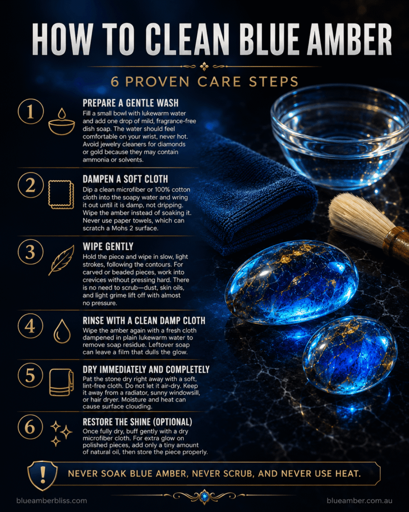 Steps to clean blue amber