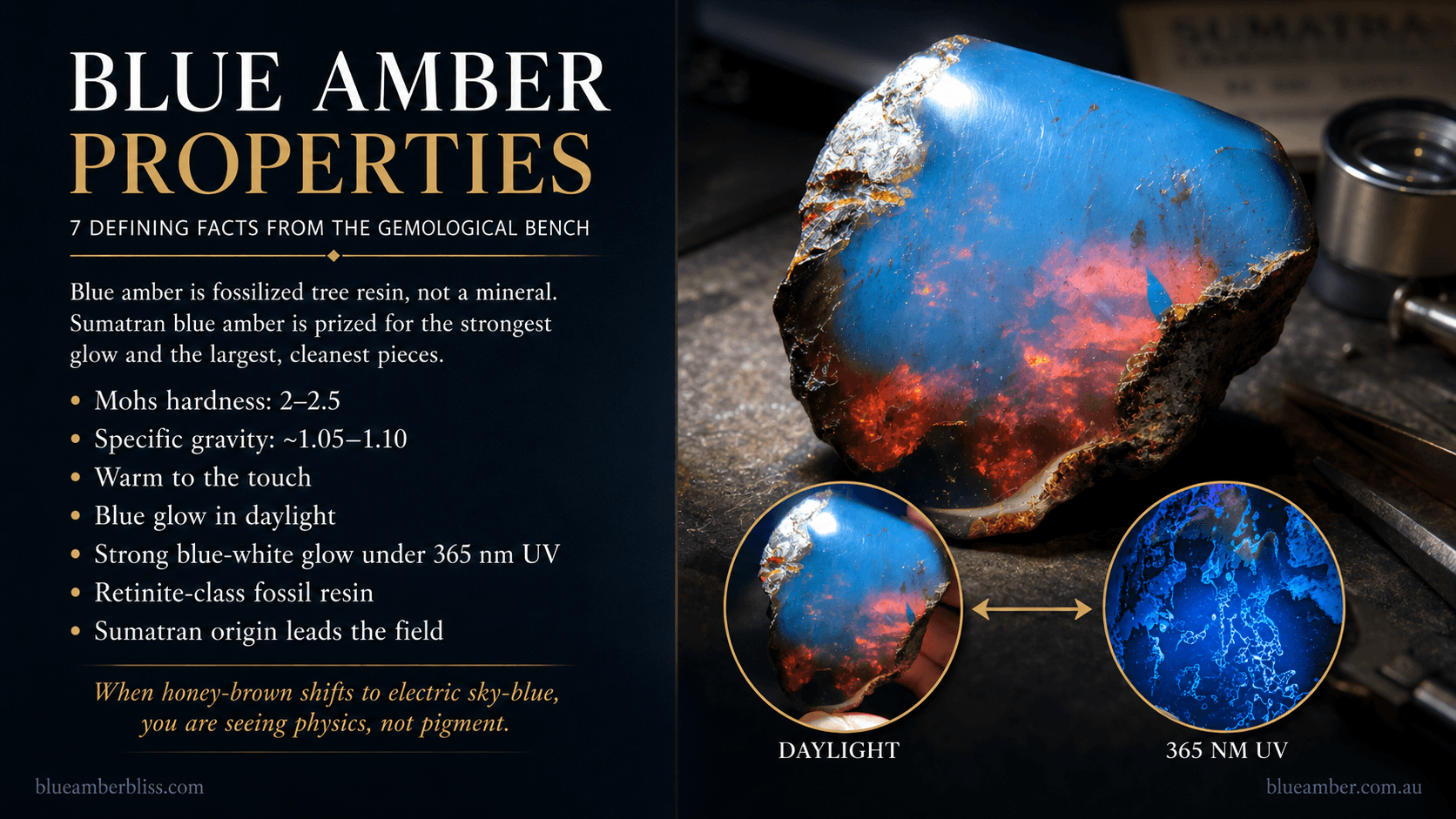 blue amber properties